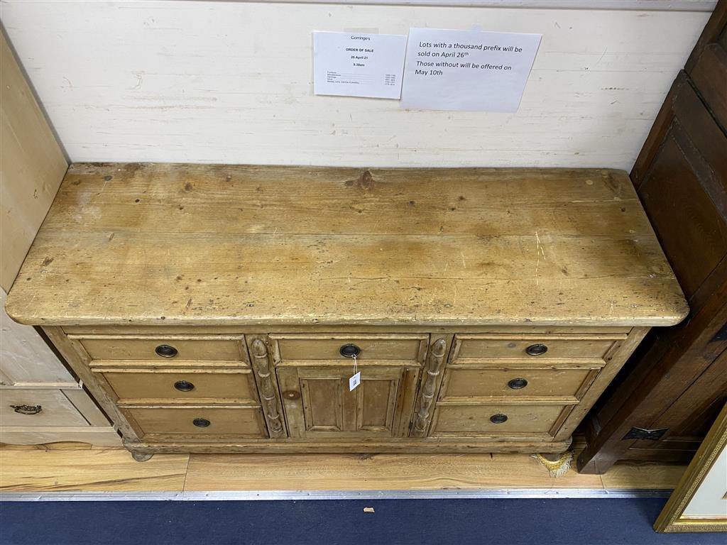 A Victorian pine low dresser, length 152cm, depth 50cm, height 86cm